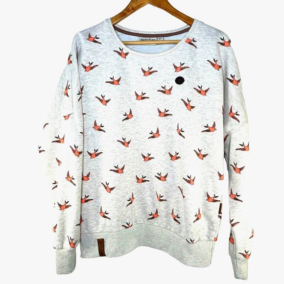 Naketano Sweatshirt Women's Size XL Cream Beige Bird Pattern Coral Salmon - Picture 1 of 10